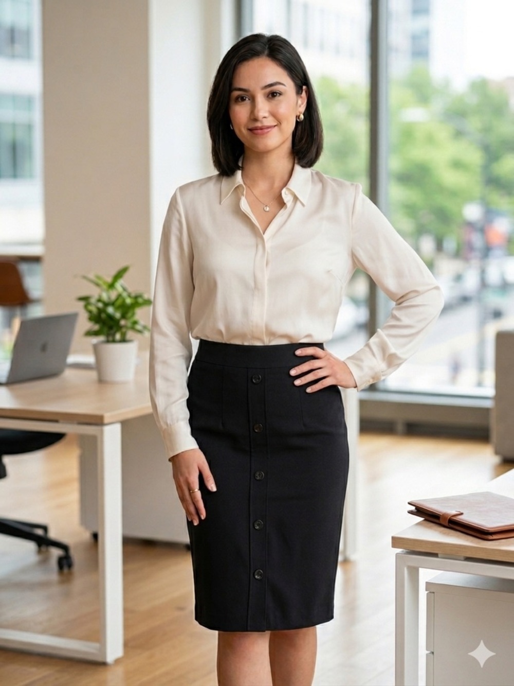 Patrizia Pepe Black Button-Front Pencil Skirt